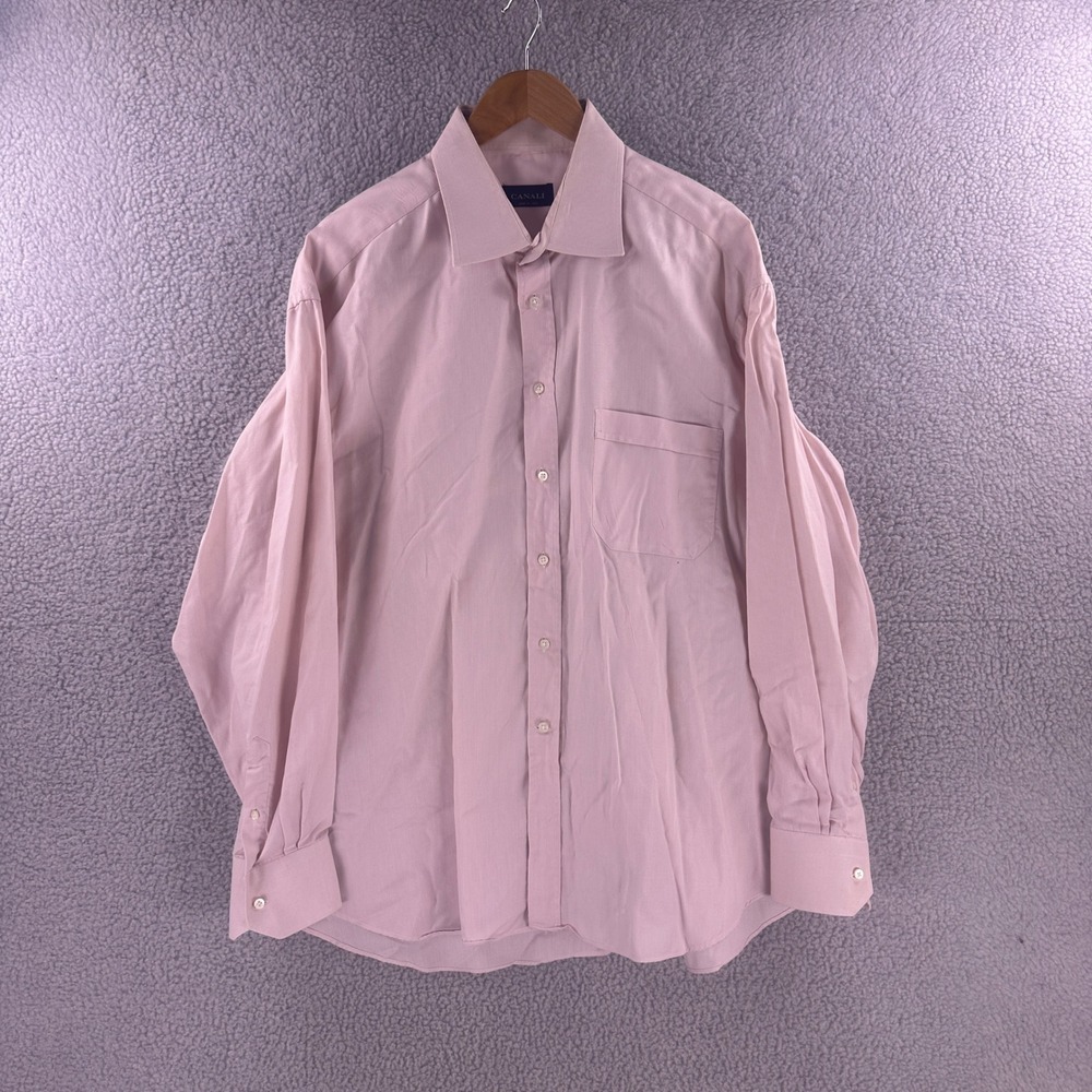 Canali Mens XXL Pink Cotton Micro Texture Long Sleeve Button Down Shirt Italy